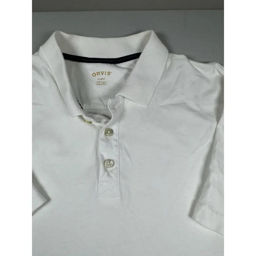 Orvis Polo Shirt XL White 100% Cotton Short Sleeve Classic Casual Made Peru - Picture 5 of 15
